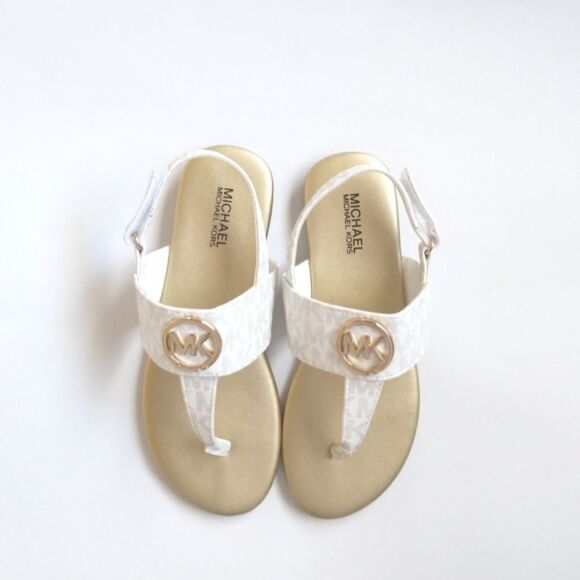 New! MICHAEL KORS Girls Marlie MK Logo T-Strap Sandals Shoe NWOB White Soft Gold - Picture 13 of 13